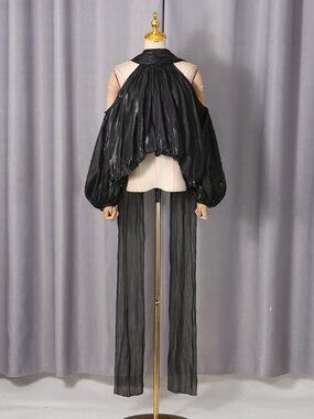 Chic Off-the-Shoulder Slim Top - Elegant Minimalist Long Sleeve Blouse